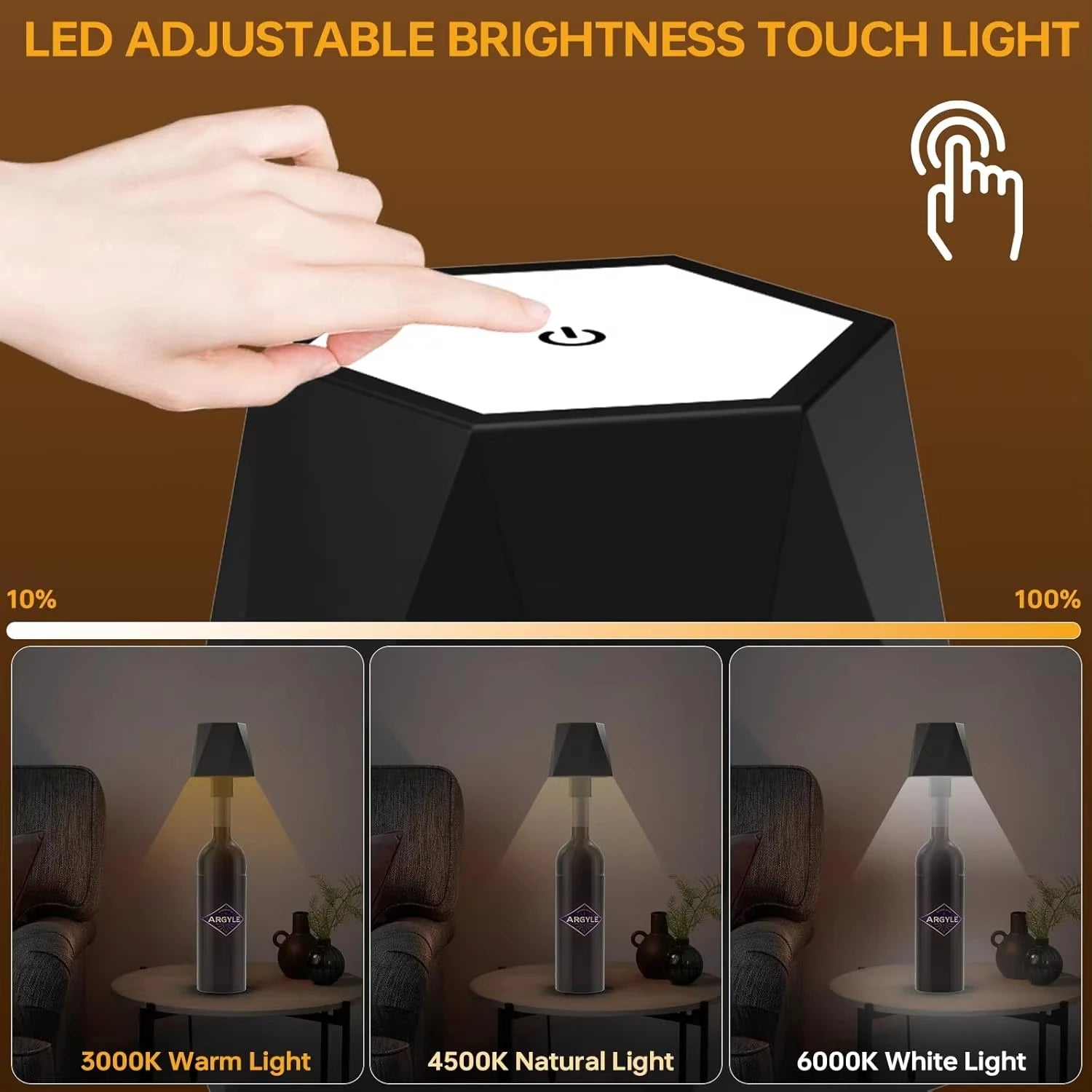 Wireless Bottle Table Lamp Touch Control 3 Colors Stepless Dimming Bedside lamps for Bar Wine Bottles Desk Lights Mood light