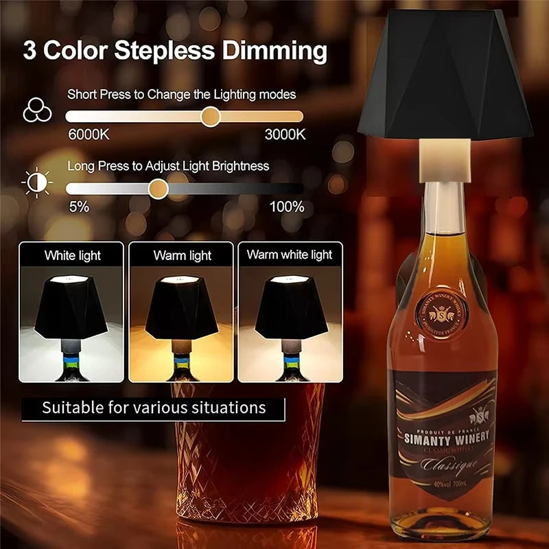 Wireless Bottle Table Lamp Touch Control 3 Colors Stepless Dimming Bedside lamps for Bar Wine Bottles Desk Lights Mood light